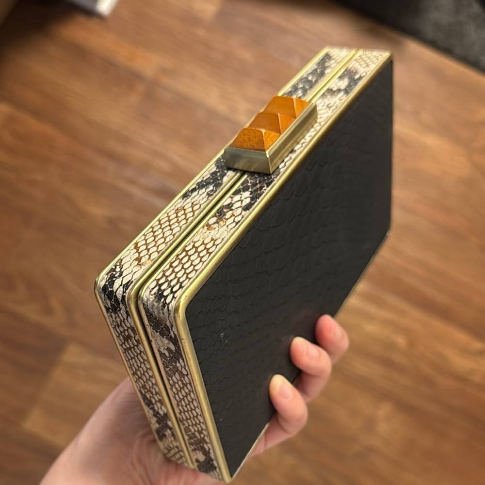 RACHEL Roy Black Clutch with Gold Trim